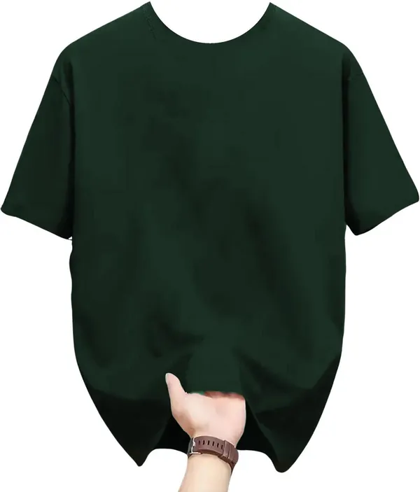 Dark_Green_Pure_Cotton_Self_Design_Round_Neck_Tshirt_For_Men