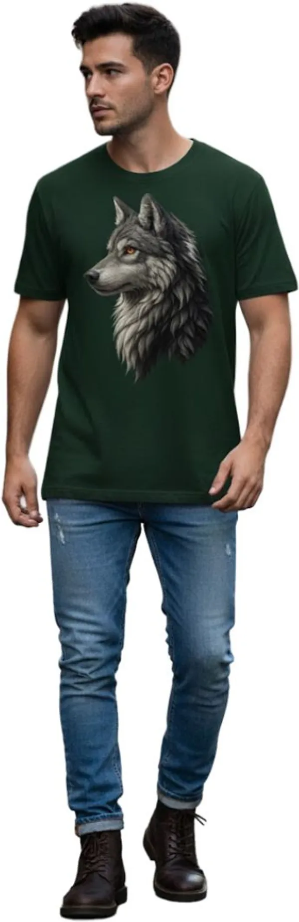 Dark_Green_Pure_Cotton_Self_Design_Round_Neck_Tshirt_For_Men