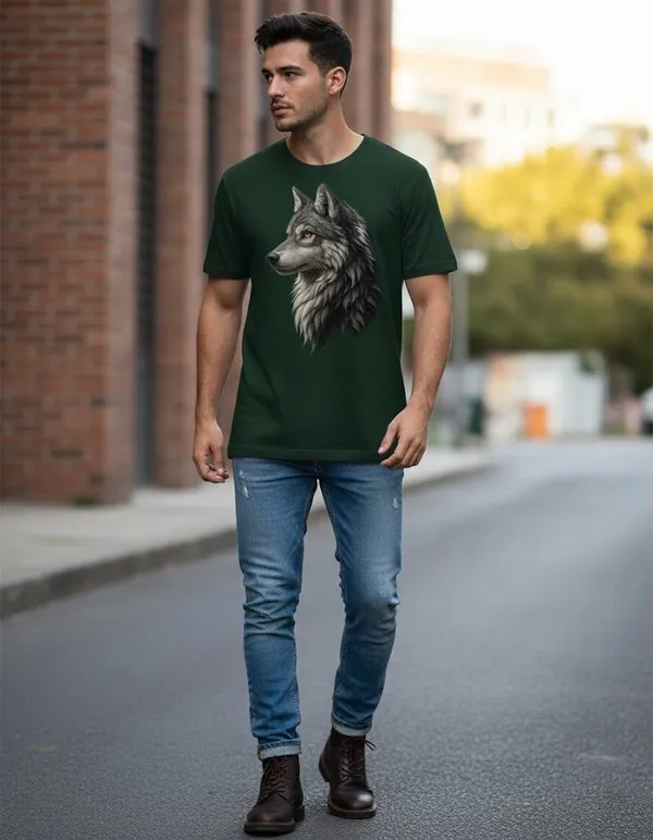 Dark_Green_Pure_Cotton_Self_Design_Round_Neck_Tshirt_For_Men