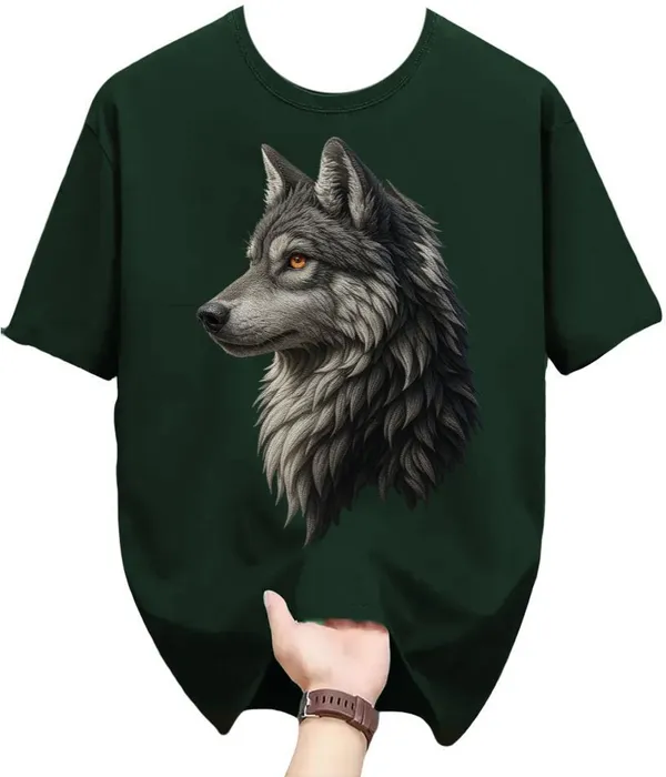 Dark_Green_Pure_Cotton_Self_Design_Round_Neck_Tshirt_For_Men