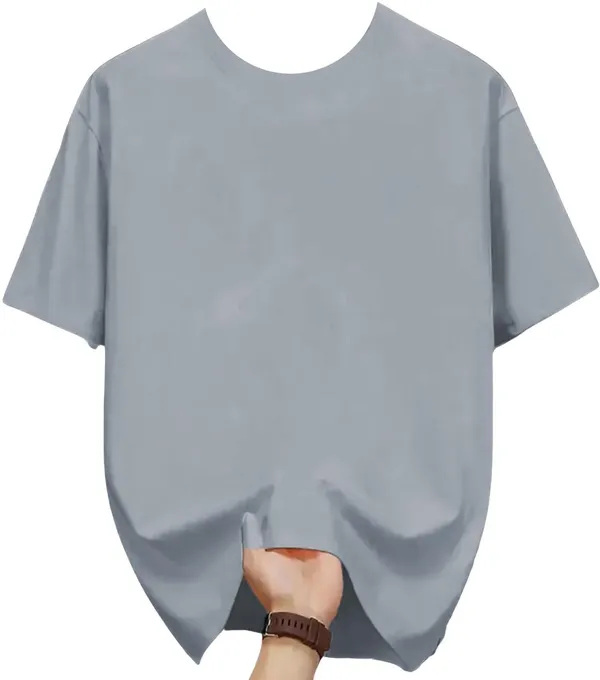 Grey_Pure_Cotton_Self_Design_Round_Neck_Tshirt_For_Men