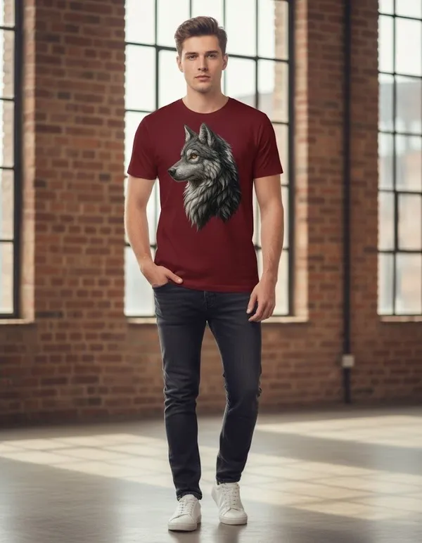 Maroon_Pure_Cotton_Self_Design_Round_Neck_Tshirt_For_Men