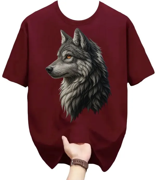 Maroon_Pure_Cotton_Self_Design_Round_Neck_Tshirt_For_Men