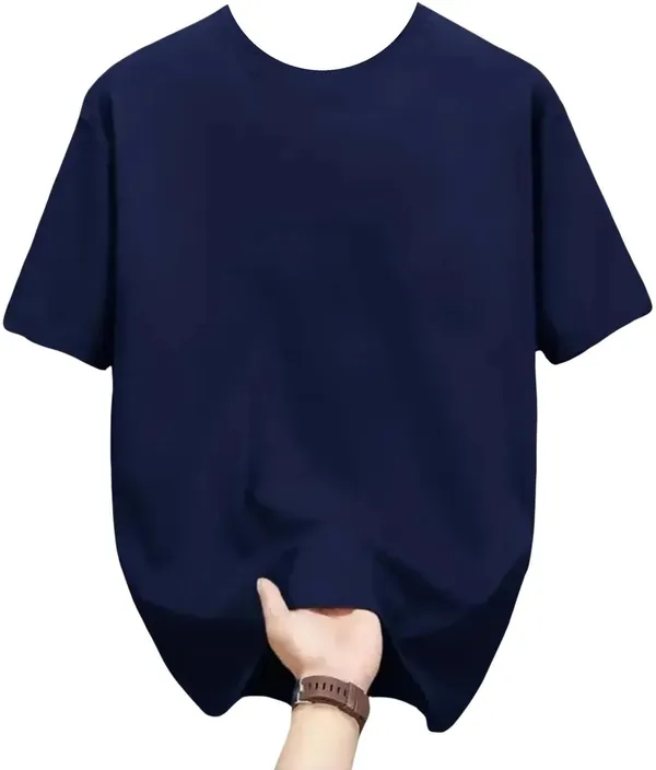 Dark_Blue_Pure_Cotton_Self_Design_Round_Neck_Tshirt_For_Men