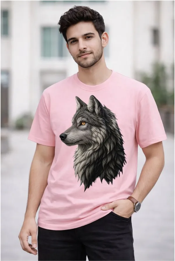 Pink_Pure_Cotton_Self_Design_Round_Neck_Tshirt_For_Men