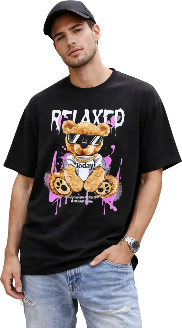 Black_Pure_Cotton_Self_Design_Round_Neck_Tshirt_For_Men