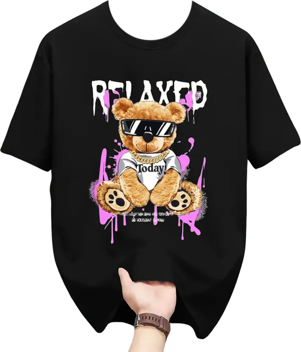 Black_Pure_Cotton_Self_Design_Round_Neck_Tshirt_For_Men