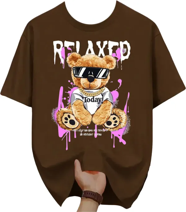Brown_Pure_Cotton_Self_Design_Round_Neck_Tshirt_For_Men
