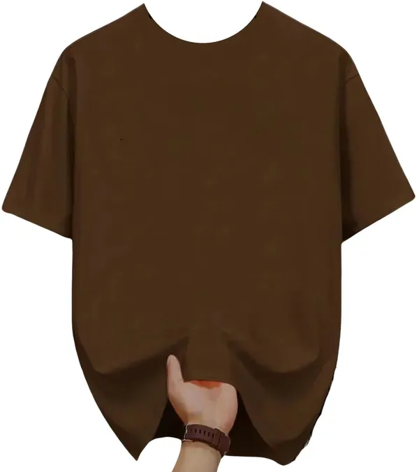 Brown_Pure_Cotton_Self_Design_Round_Neck_Tshirt_For_Men