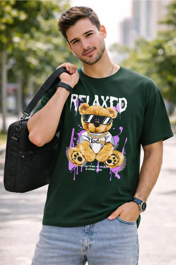 Dark_Green_Pure_Cotton_Self_Design_Round_Neck_Tshirt_For_Men