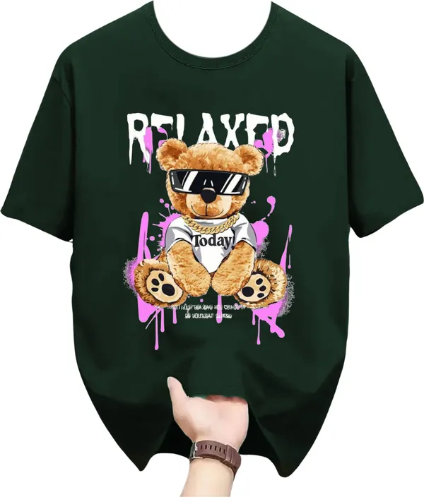 Dark_Green_Pure_Cotton_Self_Design_Round_Neck_Tshirt_For_Men