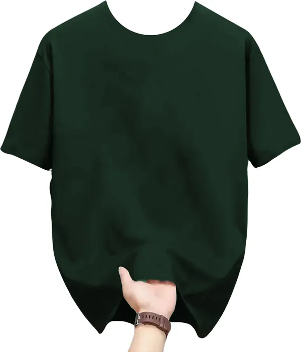 Dark_Green_Pure_Cotton_Self_Design_Round_Neck_Tshirt_For_Men