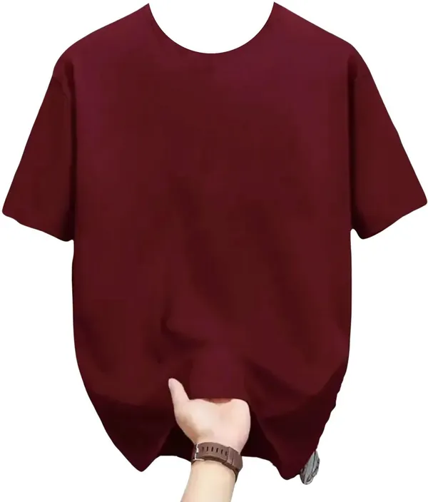 Maroon_Pure_Cotton_Self_Design_Round_Neck_Tshirt_For_Men