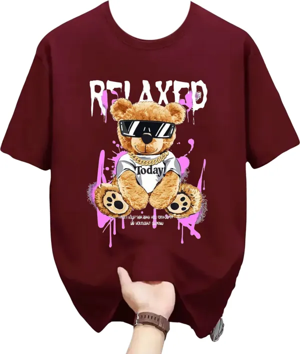 Maroon_Pure_Cotton_Self_Design_Round_Neck_Tshirt_For_Men