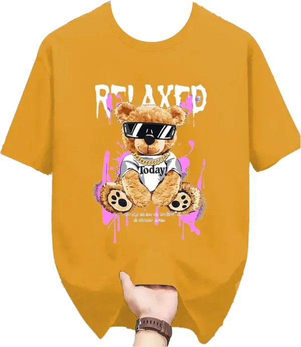 Yellow_Pure_Cotton_Self_Design_Round_Neck_Tshirt_For_Men