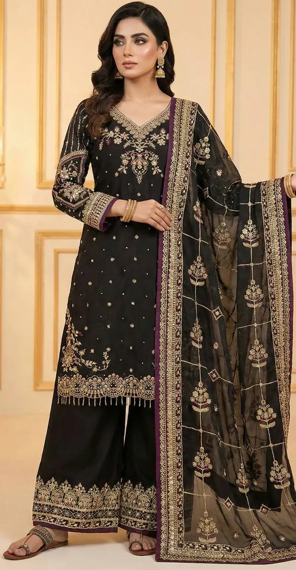 Black_Premium_Synthetic_Sharara_Suit_For_Women