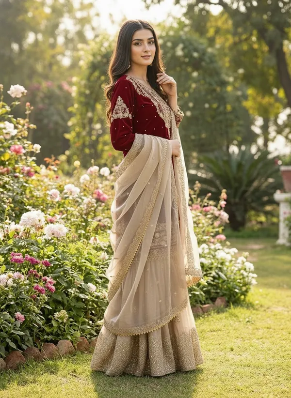 Maroon_9000Velvet_Kurti_Plazzo_For_Women
