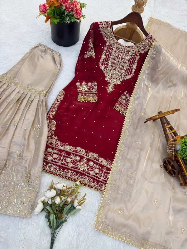 Maroon_9000Velvet_Kurti_Plazzo_For_Women