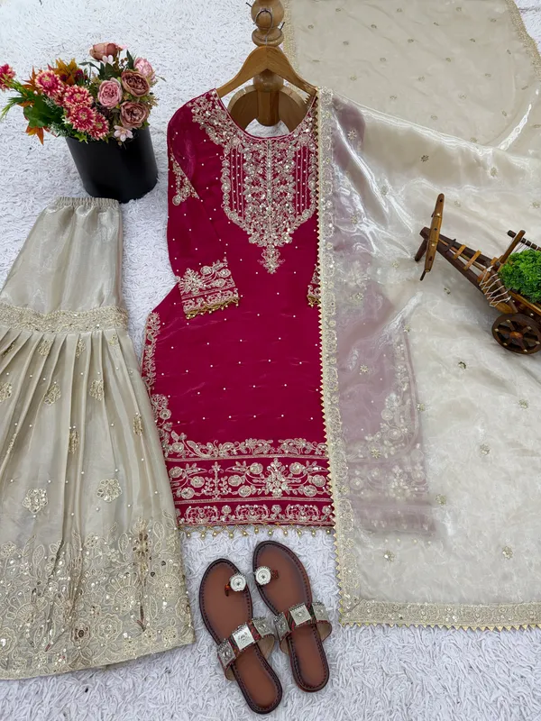 Pink_9000Velvet_Kurti_Plazzo_For_Women