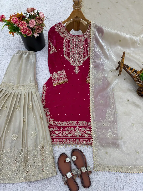 Pink_9000Velvet_Kurti_Plazzo_For_Women