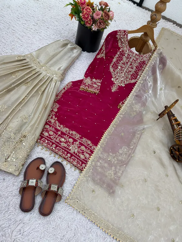 Pink_9000Velvet_Kurti_Plazzo_For_Women