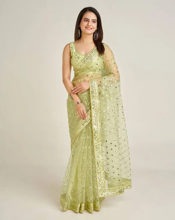 Green_Floral_Embroidered_Crush_Sequin_Saree_For_Women