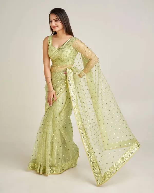 Green_Floral_Embroidered_Crush_Sequin_Saree_For_Women
