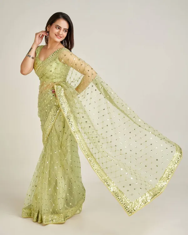 Green_Floral_Embroidered_Crush_Sequin_Saree_For_Women