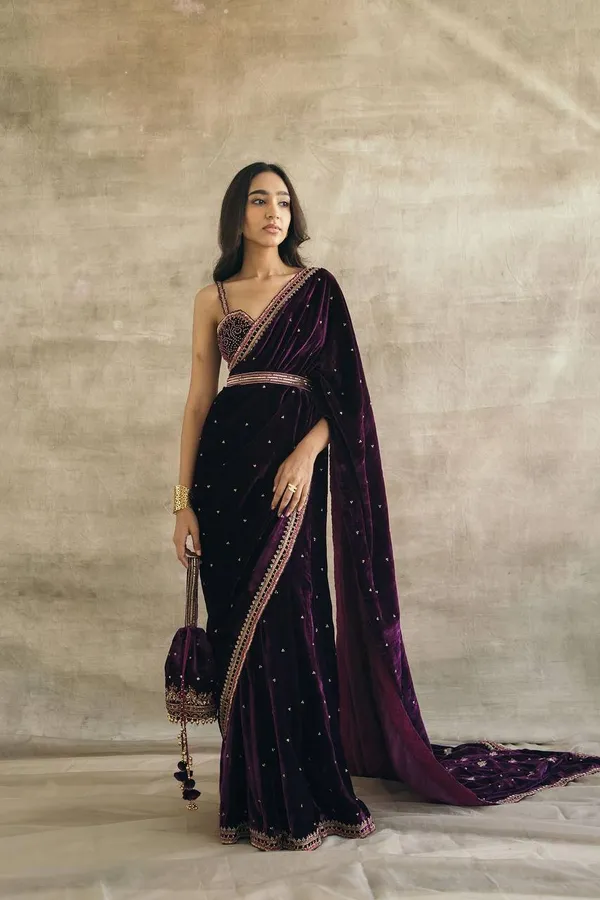 Purple_Purple_Velvet_Embroidered_Bollywood_Saree_For_Women