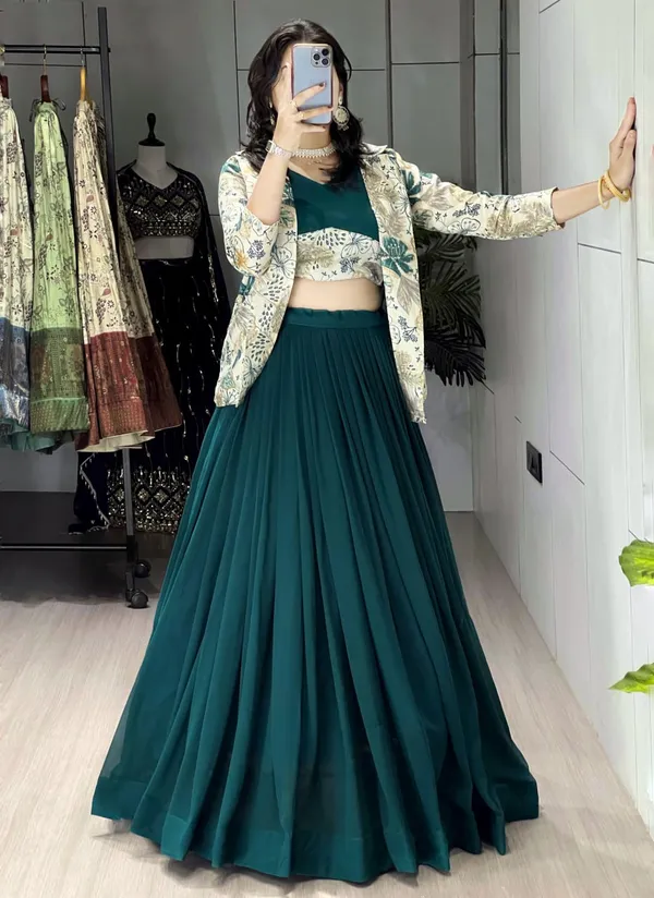 Green_Classical_Foil_Printed_Koti_Lehenga_Choli_Set_For_Women