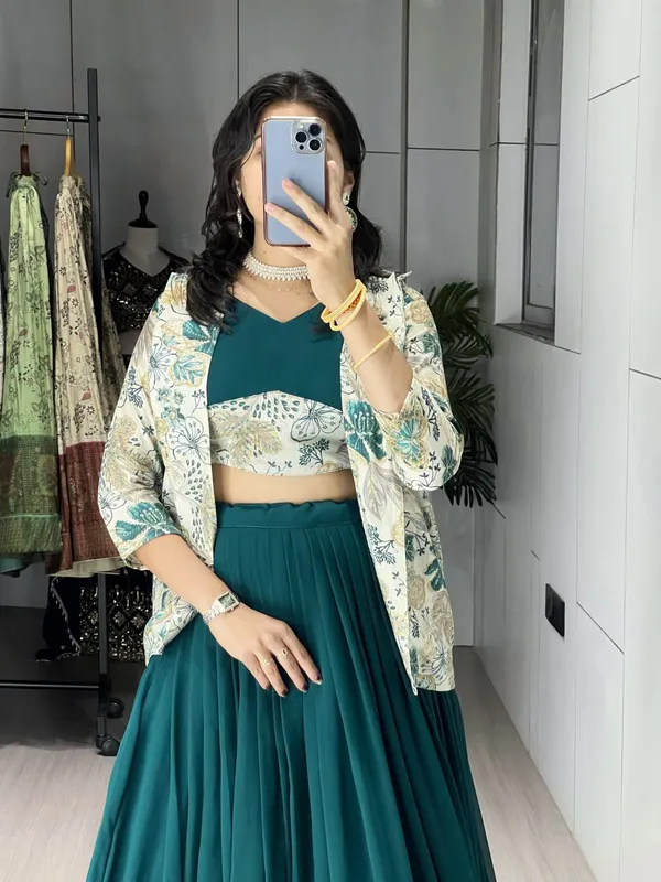 Green_Classical_Foil_Printed_Koti_Lehenga_Choli_Set_For_Women