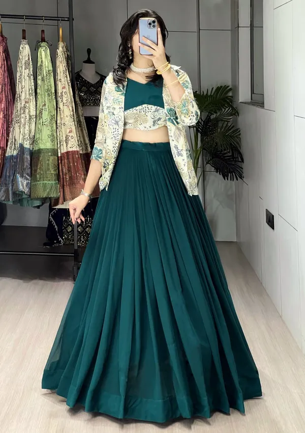 Green_Classical_Foil_Printed_Koti_Lehenga_Choli_Set_For_Women