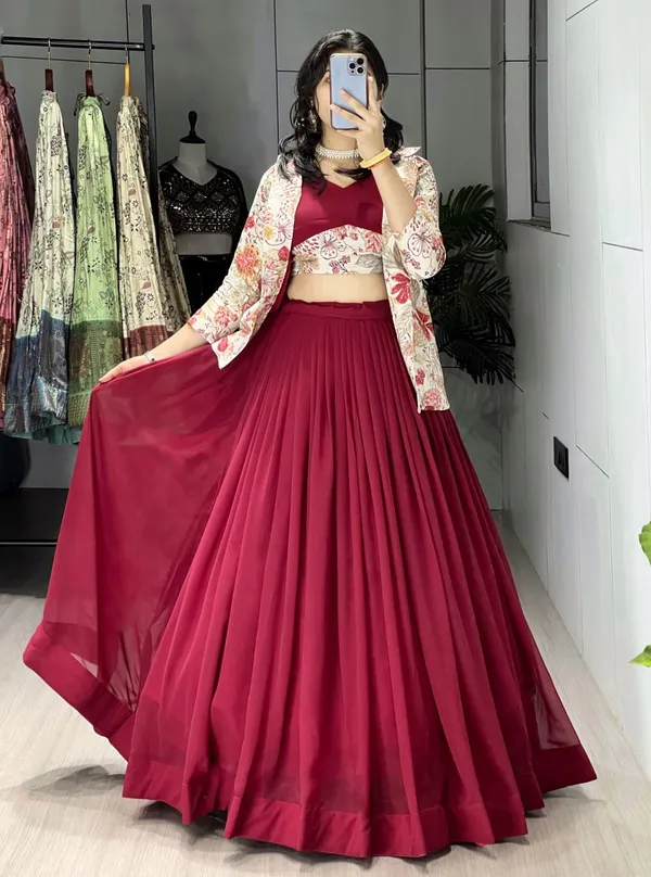 Red_Classical_Foil_Printed_Koti_Lehenga_Choli_Set_For_Women