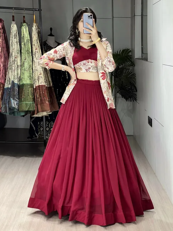 Red_Classical_Foil_Printed_Koti_Lehenga_Choli_Set_For_Women
