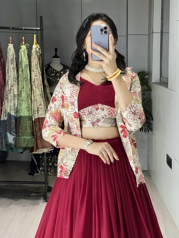 Red_Classical_Foil_Printed_Koti_Lehenga_Choli_Set_For_Women