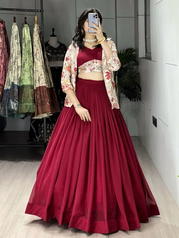 Red_Classical_Foil_Printed_Koti_Lehenga_Choli_Set_For_Women