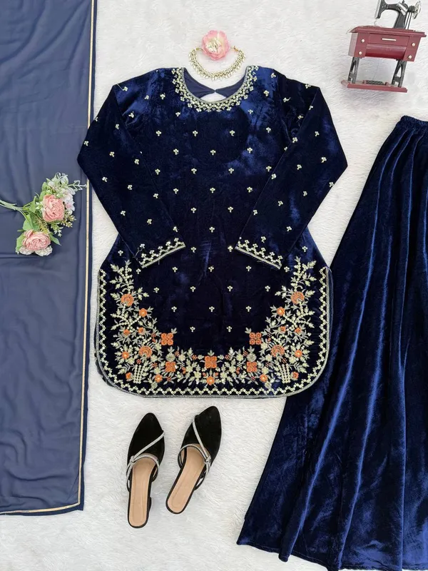 Dark_Blue_Premium_Viscosevelvet_Salwar_Kameez_For_Women