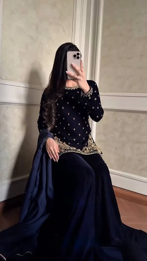 Dark_Blue_Premium_Viscosevelvet_Salwar_Kameez_For_Women