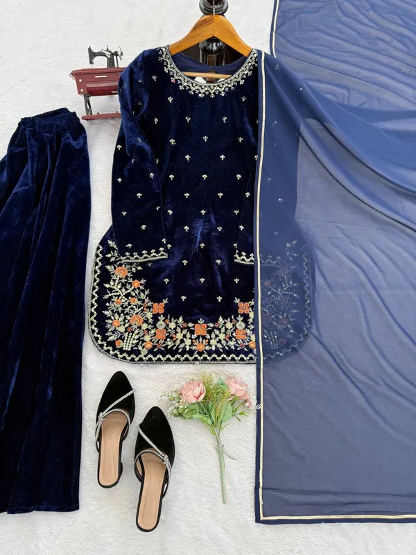 Dark_Blue_Premium_Viscosevelvet_Salwar_Kameez_For_Women