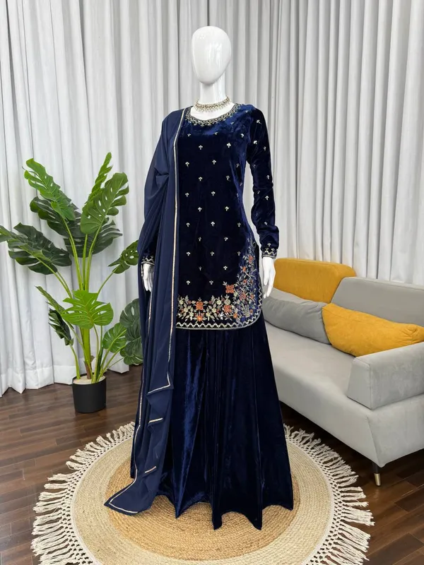 Dark_Blue_Premium_Viscosevelvet_Salwar_Kameez_For_Women