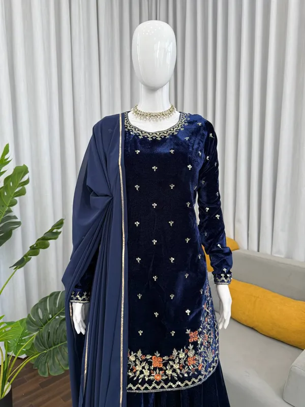 Dark_Blue_Premium_Viscosevelvet_Salwar_Kameez_For_Women