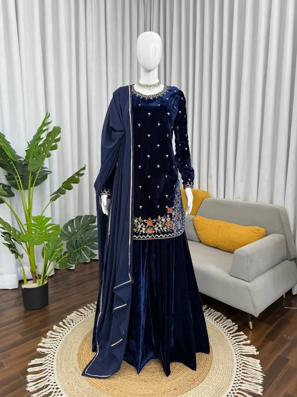 Dark_Blue_Premium_Viscosevelvet_Salwar_Kameez_For_Women