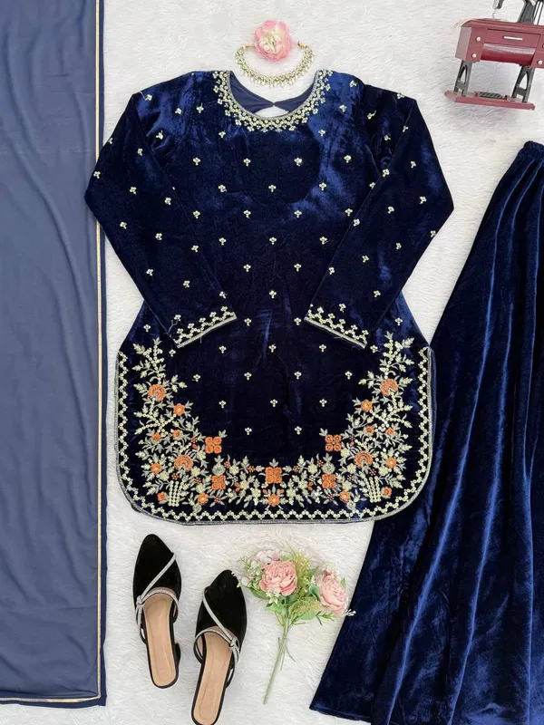 Dark_Blue_Premium_Viscosevelvet_Salwar_Kameez_For_Women