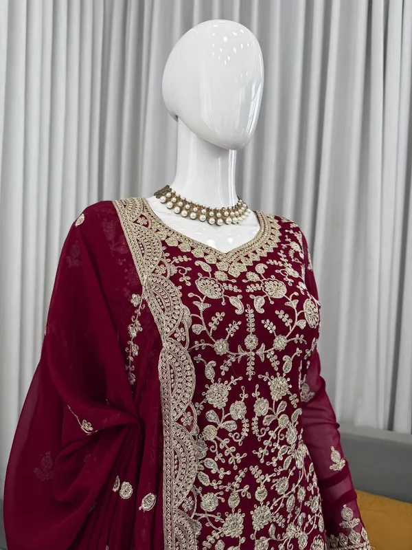 Maroon_Premium_Fauxgeorgette_Sharara_Suit_For_Women