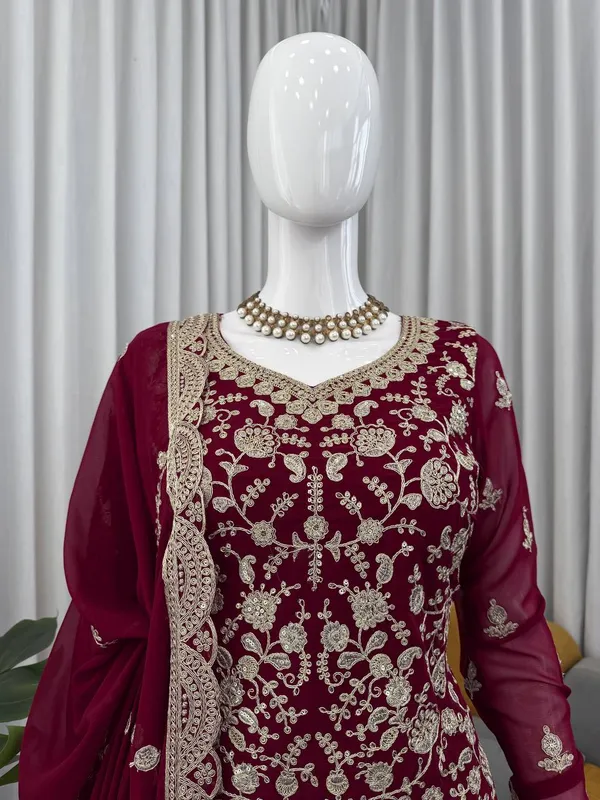 Maroon_Premium_Fauxgeorgette_Sharara_Suit_For_Women