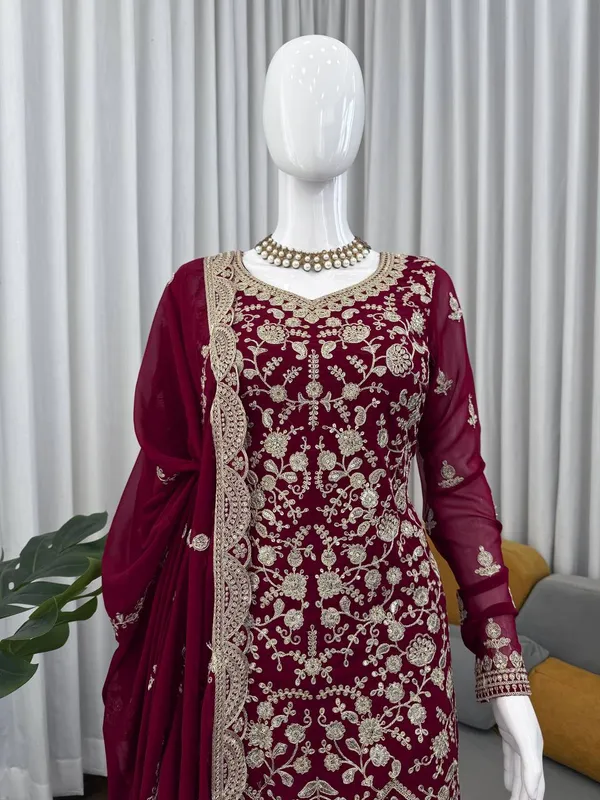 Maroon_Premium_Fauxgeorgette_Sharara_Suit_For_Women