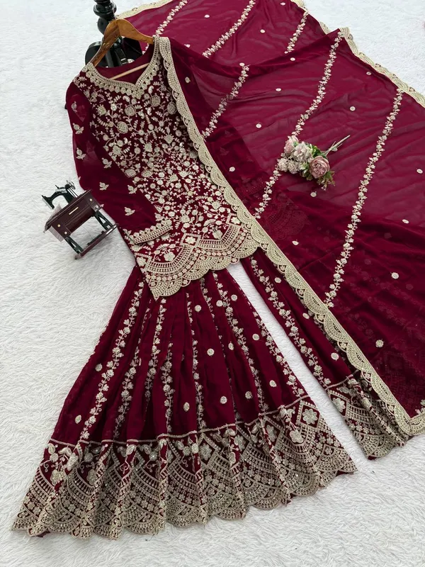 Maroon_Premium_Fauxgeorgette_Sharara_Suit_For_Women