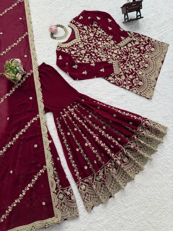 Maroon_Premium_Fauxgeorgette_Sharara_Suit_For_Women