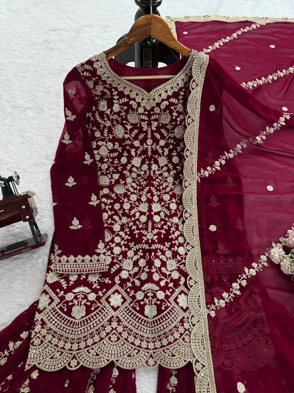 Maroon_Premium_Fauxgeorgette_Sharara_Suit_For_Women