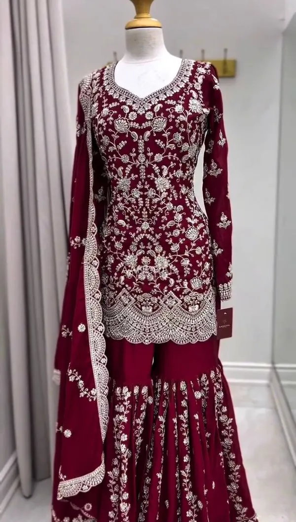 Maroon_Premium_Fauxgeorgette_Sharara_Suit_For_Women